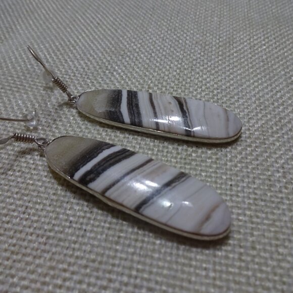 Unique ZEBRA CALCITE Handmade Sterling 925 Dangle Earrings #325C - Picture 3 of 3